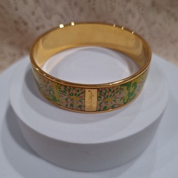 Lilly Pulitzer Sparkle Photodome Gold-Tone Floral Enamel Bangle Bracelet - Picture 8 of 10